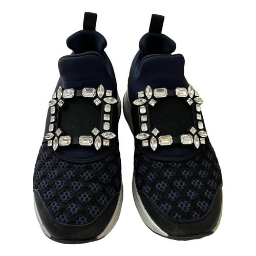 Pre-owned Roger Vivier Viv' Run Cloth Trainers In Navy