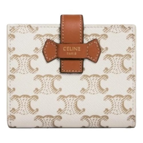 Pre-owned Celine Triomphe Patent Leather Wallet In White