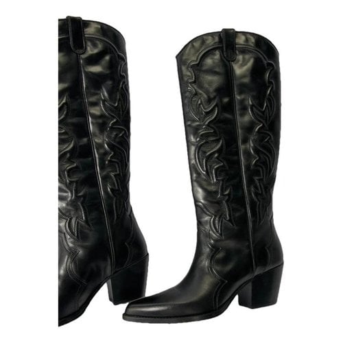 Pre-owned Maje Leather Western Boots In Black