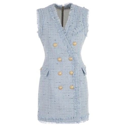 Pre-owned Balmain Tweed Mini Dress In Blue