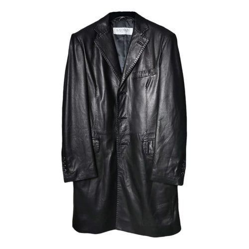 Pre-owned Balmain Leather Coat In Black