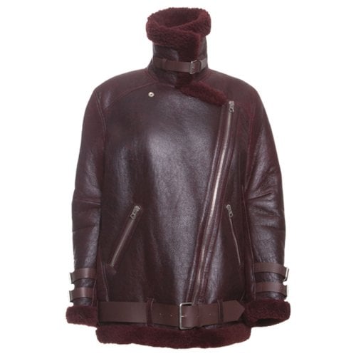 Pre-owned Acne Studios Velocite Shearling Biker Jacket In Burgundy  