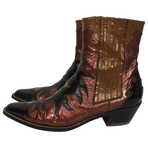 Pre-owned Casadei Patent Leather Western Boots In Burgundy