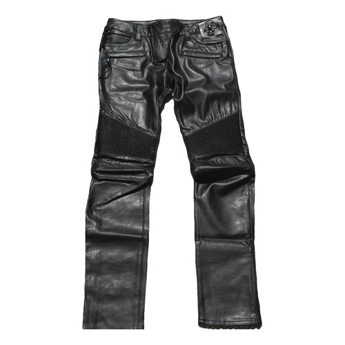 Pre-owned Philipp Plein Leather Trousers In Black