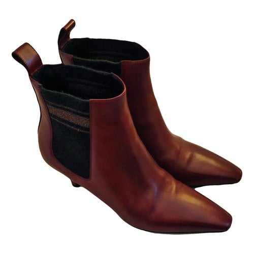 Pre-owned Brunello Cucinelli Leather Boots In Burgundy