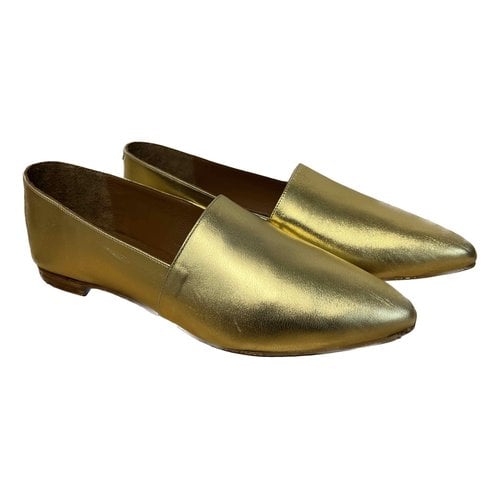 Pre-owned By Far Leather Flats In Gold