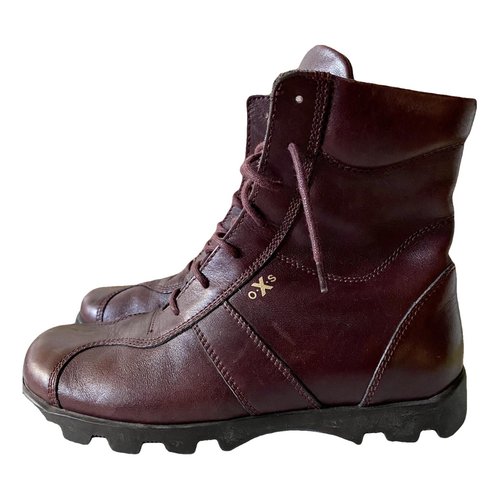 Pre-owned Oxs Leather Boots In Burgundy