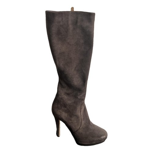 Pre-owned Jimmy Choo Leather Riding Boots In Grey