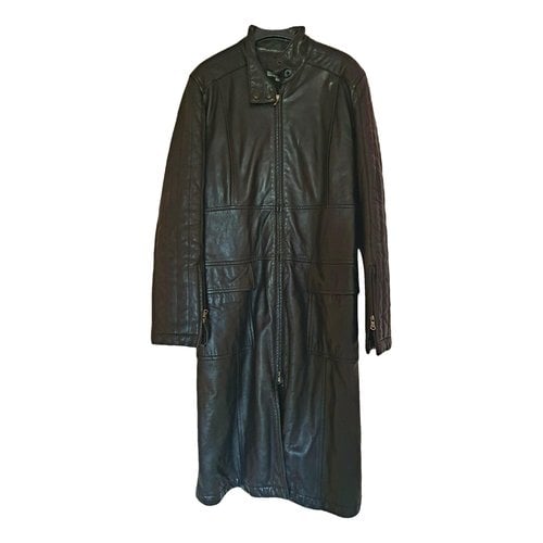 Pre-owned Atos Lombardini Leather Coat In Black