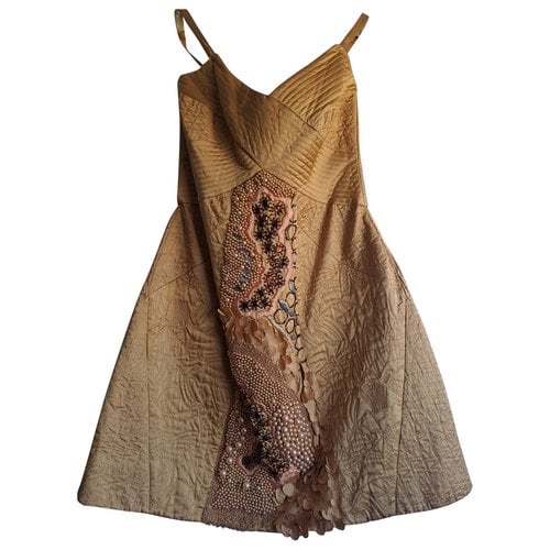 Pre-owned Pinko Silk Mid-length Dress In Gold