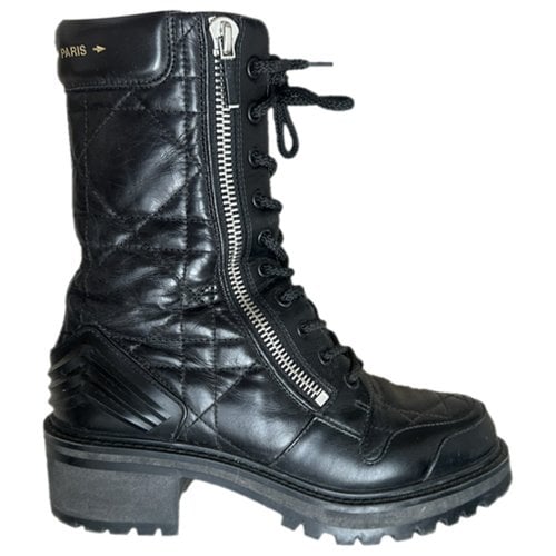 Pre-owned Dior Leather Biker Boots In Black