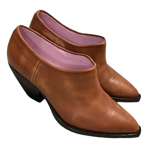 Pre-owned Ganni Leather Ankle Boots In Brown