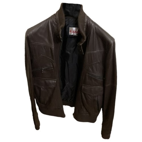 Pre-owned Canali Leather Peacoat In Brown