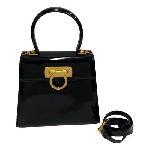 Pre-owned Ferragamo Patent Leather Handbag In Black