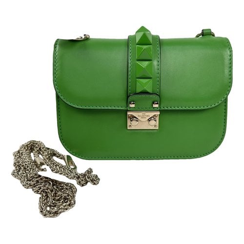Pre-owned Valentino Garavani Glam Lock Leather Crossbody Bag In Green