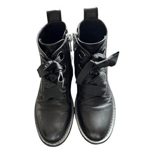 Pre-owned Zadig & Voltaire Laureen Roma Leather Lace Up Boots In Black
