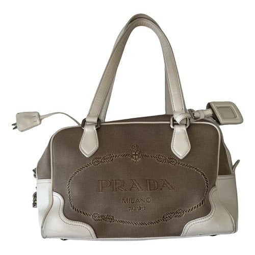 Pre-owned Prada Bowling Cloth Handbag In Beige