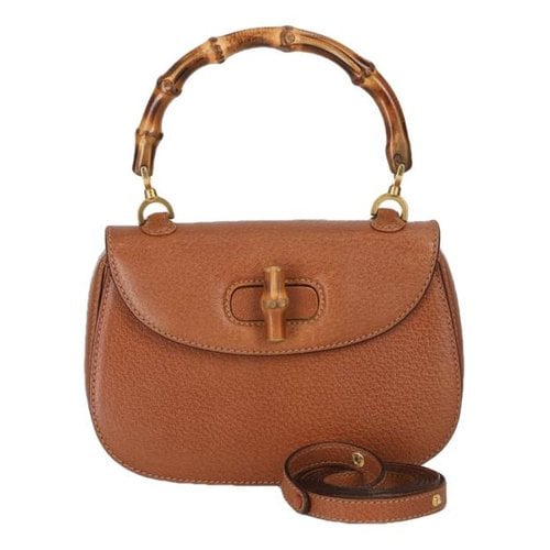 Pre-owned Gucci Bamboo Leather Crossbody Bag In Brown