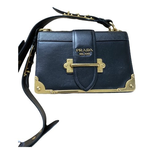 Pre-owned Prada Cahier Leather Crossbody Bag In Black