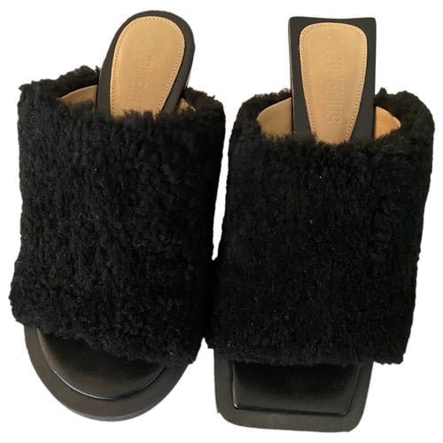 Pre-owned Jacquemus Shearling Mules In Black