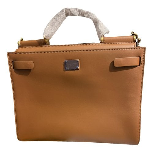 Pre-owned Dolce & Gabbana Sicily 62 Leather Handbag In Beige