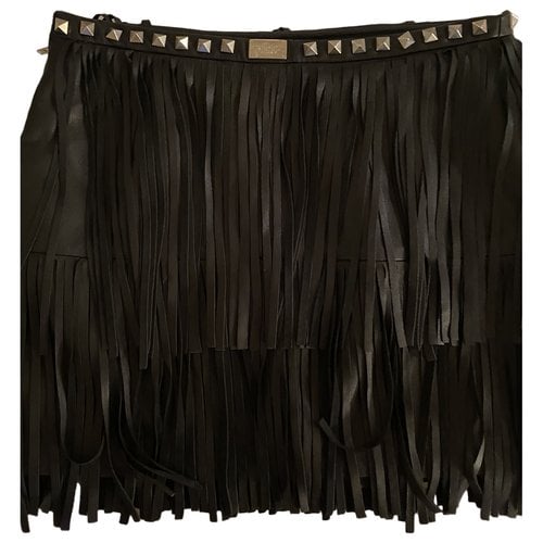 Pre-owned Philipp Plein Leather Mini Skirt In Black