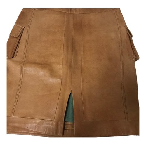 Pre-owned Custommade Leather Mid-length Skirt In Brown