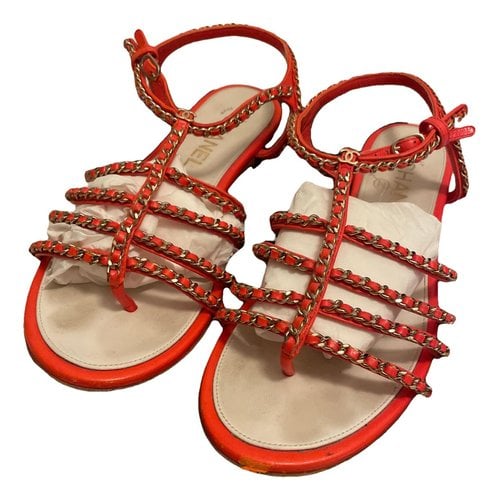 Pre-owned Chanel Leather Sandal In Orange