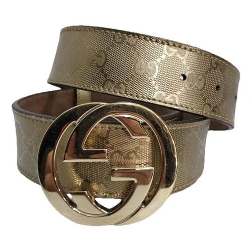 Pre-owned Gucci Interlocking Buckle Leather Belt In Gold