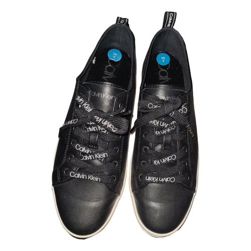 Pre-owned Calvin Klein Vegan Leather Low Trainers In Black