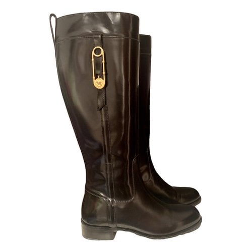 Pre-owned Versace Leather Riding Boots In Black