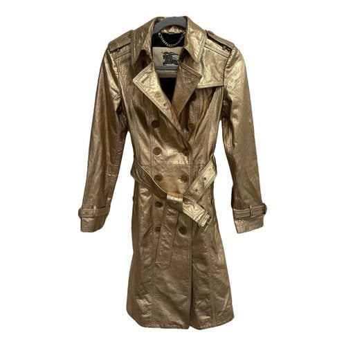 Pre-owned Burberry Chelsea Leather Trench Coat In Gold