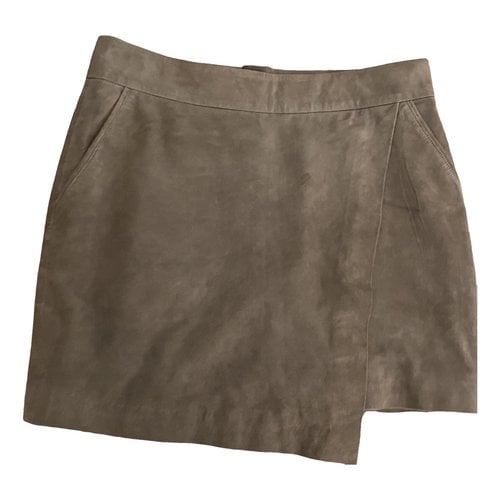 Pre-owned Berenice Leather Mid-length Skirt In Brown