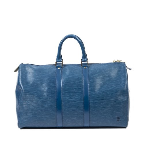Pre-owned Louis Vuitton Keepall Leather 24h Bag In Blue