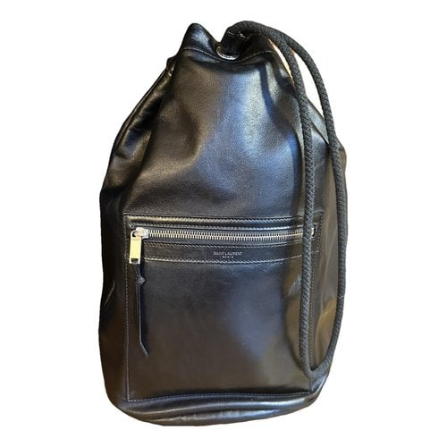 Pre-owned Saint Laurent City Sailor Leather Weekend Bag In Black