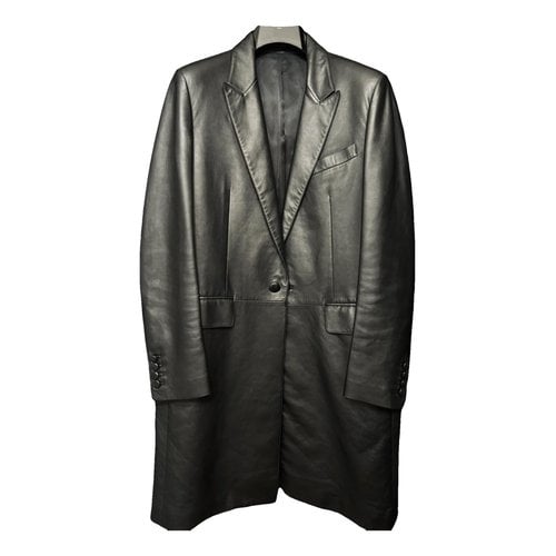 Pre-owned Celine Leather Coat In Black