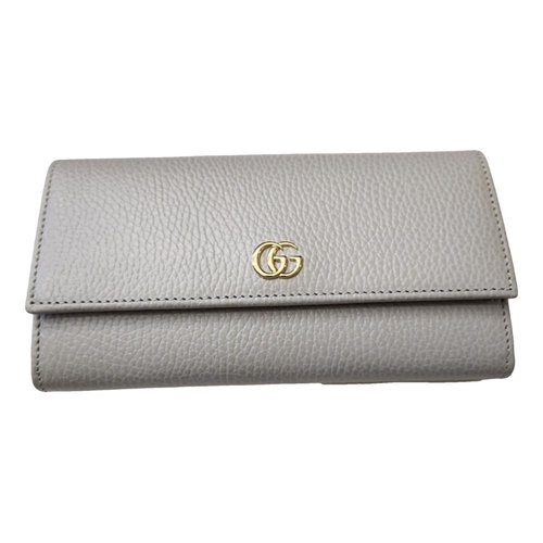 Pre-owned Gucci Marmont Leather Wallet In Grey