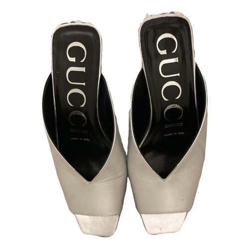 Pre-owned Gucci Leather Mules & Clogs In Silver