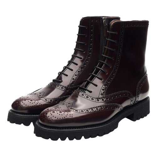 Pre-owned Church's Leather Biker Boots In Burgundy