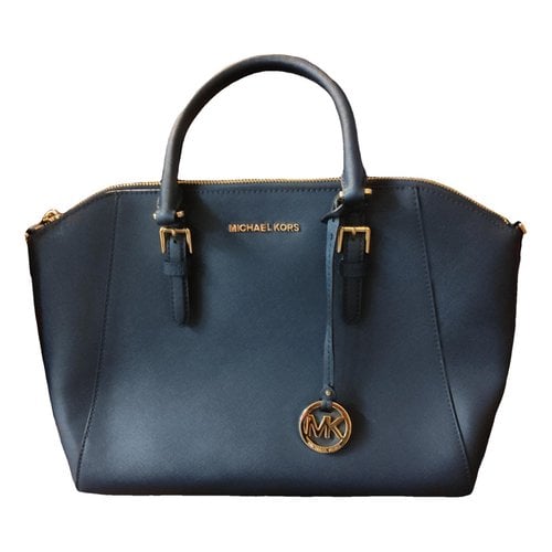 Pre-owned Michael Kors Riley Patent Leather Handbag In Blue