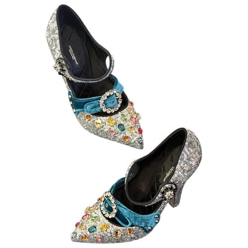 Pre-owned Dolce & Gabbana Mary Jane Velvet Heels In Multicolour