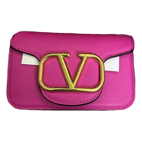 Pre-owned Valentino Garavani Leather Card Wallet In Pink