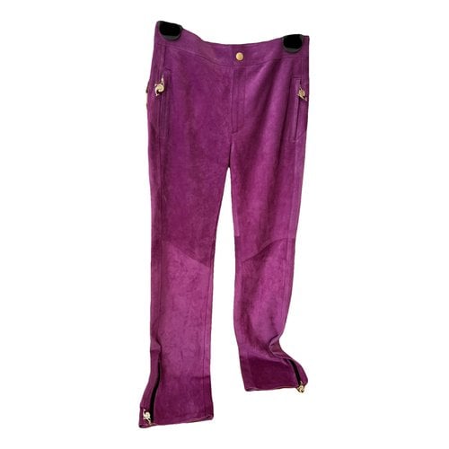Pre-owned Emilio Pucci Leather Straight Pants In Purple