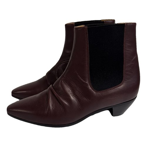 Pre-owned Celine Leather Biker Boots In Burgundy