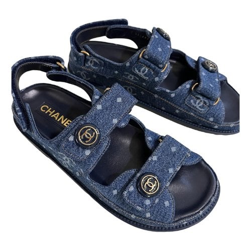Pre-owned Chanel Dad Sandals Cloth Sandal In Navy
