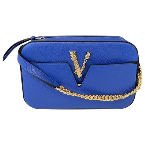Pre-owned Versace Virtus Leather Crossbody Bag In Blue