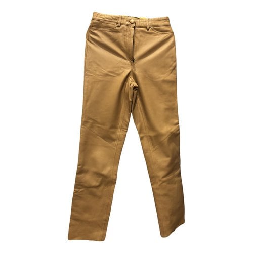 Pre-owned Prestige Leather Straight Pants In Beige