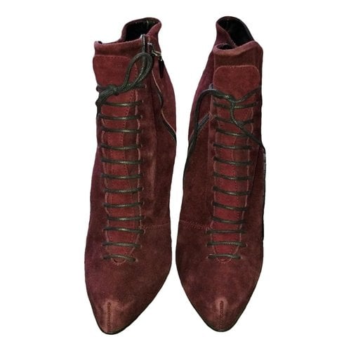 Pre-owned Pinko Western Boots In Burgundy