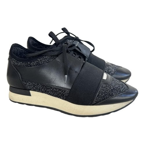 Pre-owned Balenciaga Race Leather Trainers In Black