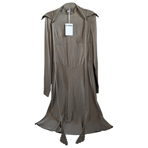 Pre-owned Jil Sander Silk Mid-length Dress In Khaki